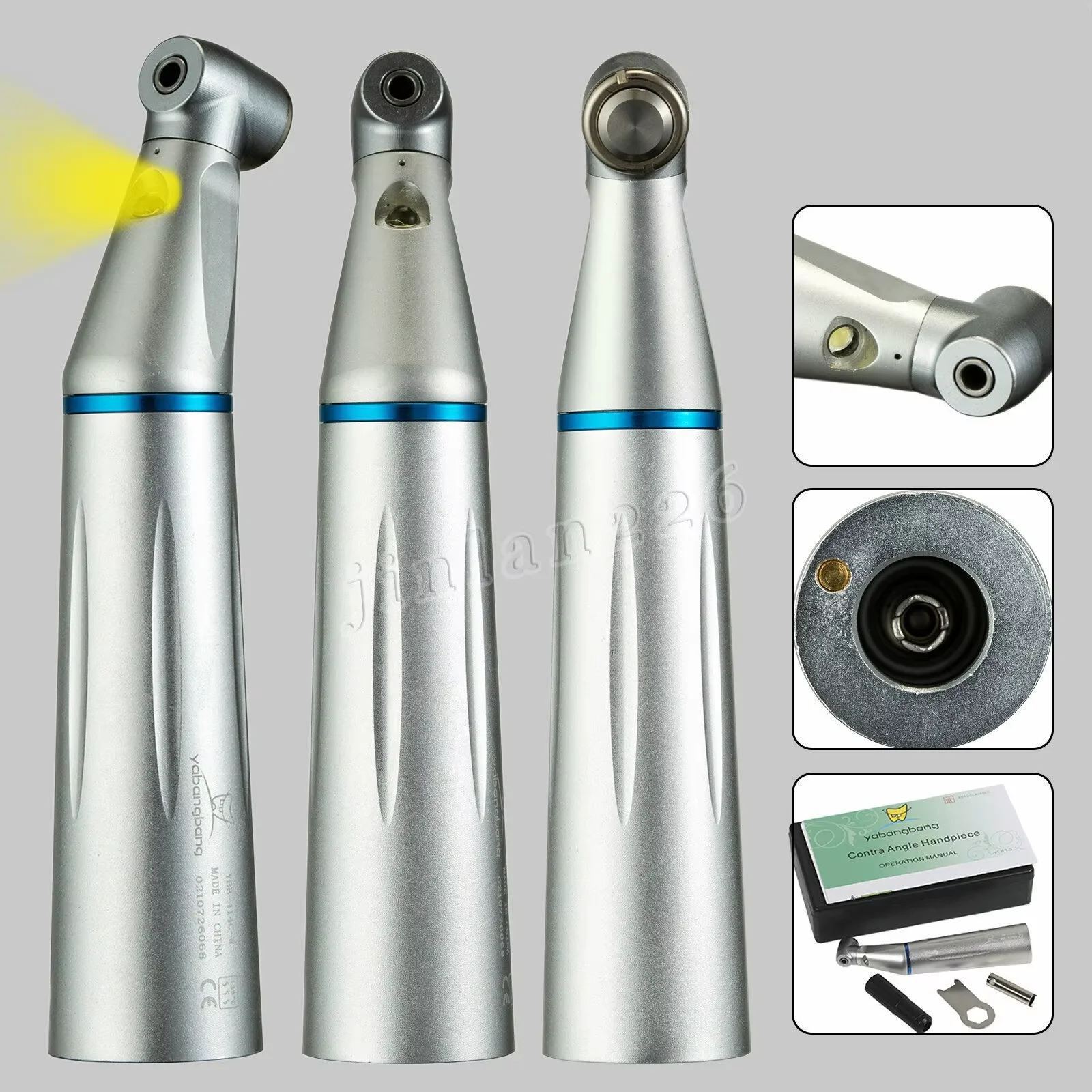 3PCS Dental Contra angle Slow Low Speed Handpiece Fiber Optic LED light E TYPE fit NSK