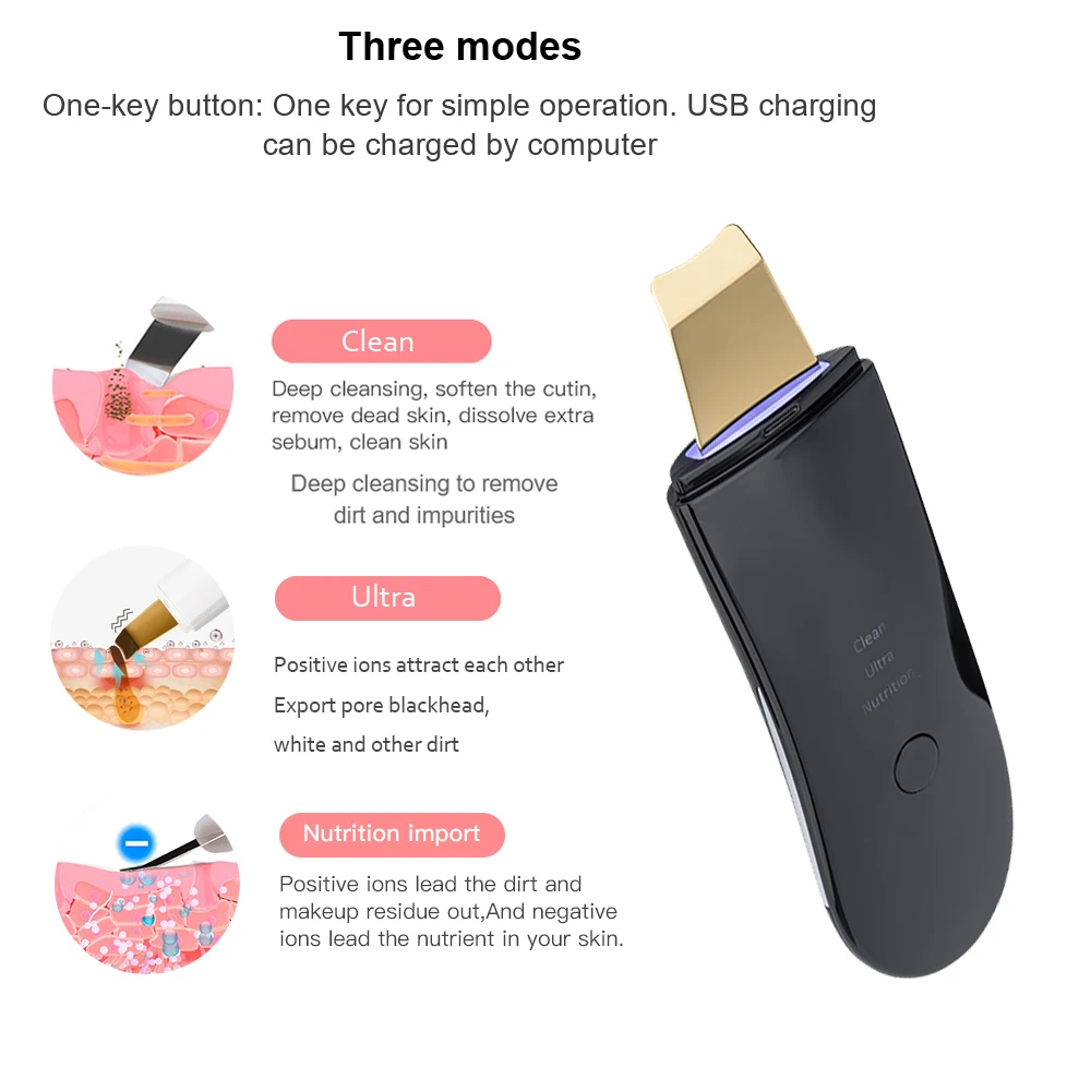 

Ultrasonic Skin Scrubber EMS Facial Skin Deep Face Cleaning Machine Peeling Shovel Facial Pore Cleaner Face Massager Lifting