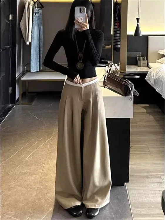 

plus Size Women's Casual Pants Design Sense Pleated High Waist Loose Straight Leg Wide Leg Summer New Style Korean Style