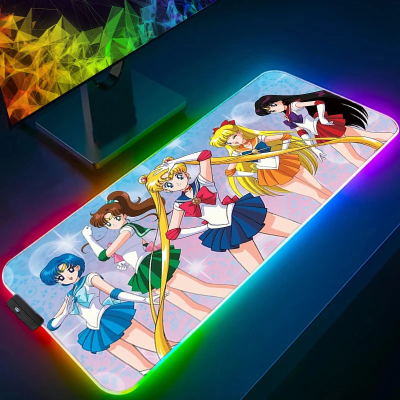 RGB Mousepad LED Desk Mat Pc Gaming Accessories Mouse Pad Computer S-sailor M-moon Gamer Keyboard Pad Anime Cute Girl Table Mat