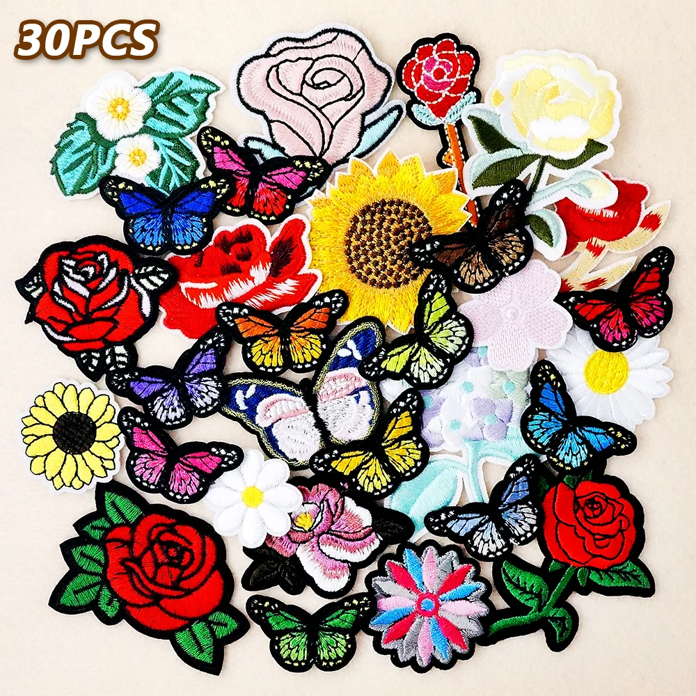 

30Pcs/Lot Flower Butterfly Patches for Clothing Embroidery Appliques Ironing Clothing Sewing Supplies Decorative Iron on Patch