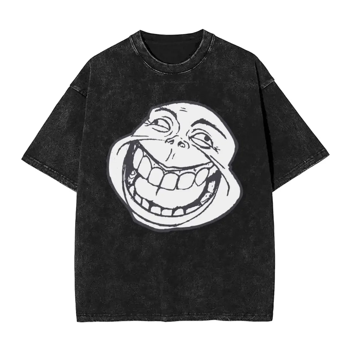 Man T-Shirt Internet Meme Trollface Design Washed T Shirts Popular Summer Tees Y2K Retro Pattern Cotton Tops Plus Size 2XL