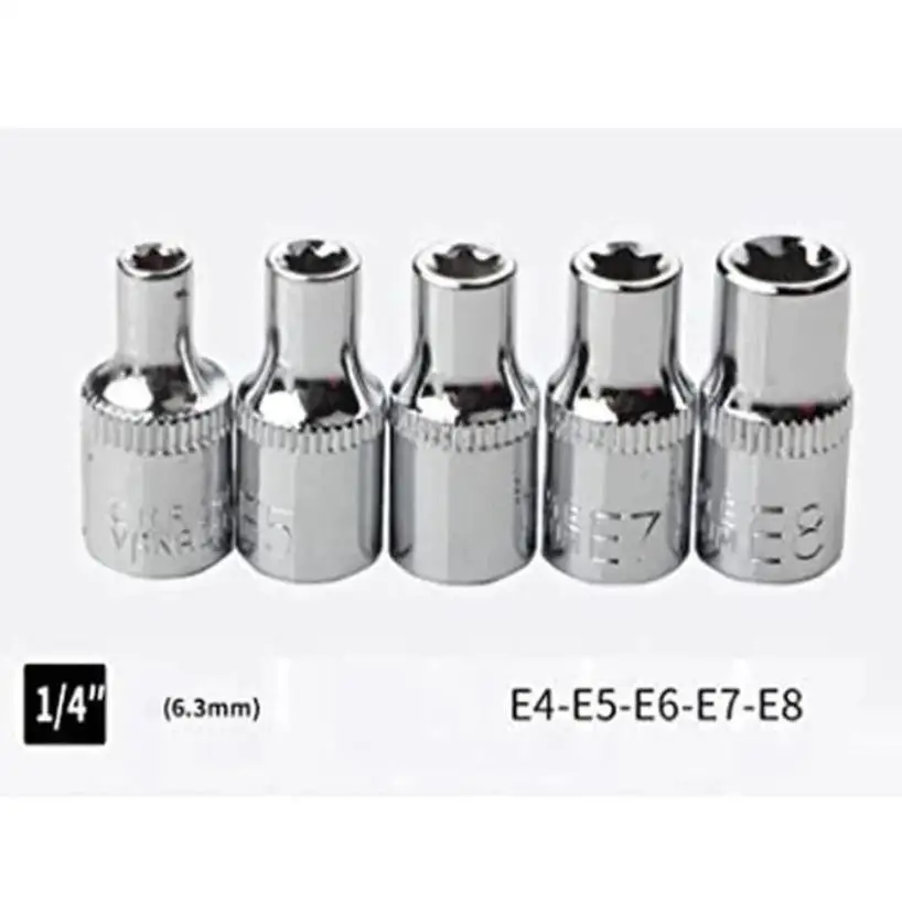 14 Pcs E-Torx Hexagonal Plum Socket Set with Case 1/4, 3/8, 1/2 in Drive Female External Star Socket Set E4-E24 Torque Sockets