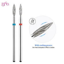 BNG 1Pc Russian Flame Shape Diamond Nail Drill Bits For Cuticle Removal Manicure Nail Drill Accessories with Cooling Grooves