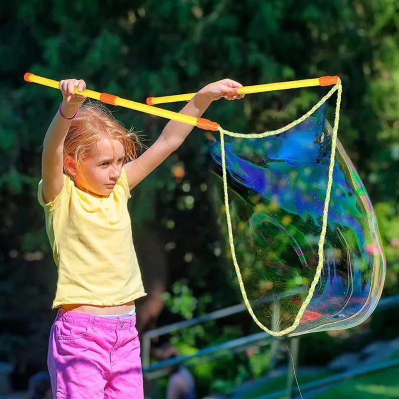 Large Bubble Maker for Outdoor Play, Two Rod Pull String Bubble Wand with Detachable Sections for Family Lawn Activities, A2UB