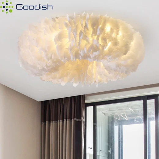 Modern Minimalist Feather Circle Round Cloud LED Home Ceiling Lights Art Creative Lamps for Children's Room Decoration Chandelie