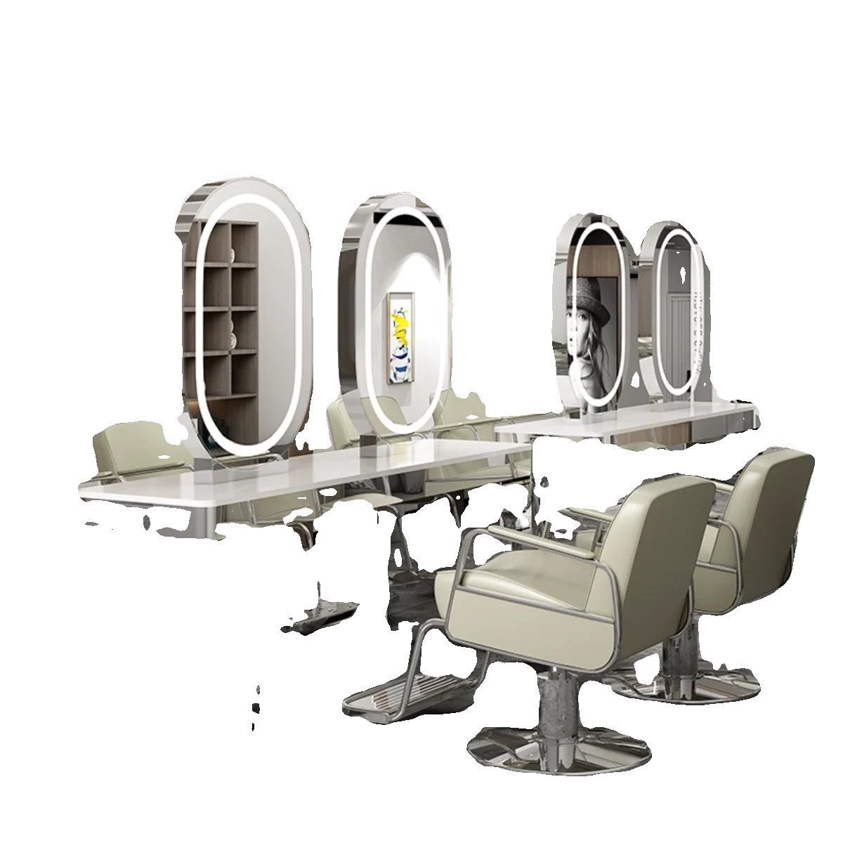 

Internet Celebrity Fashion Mirror Table Hair Salon Special Single Double High Definition Mirror With Light Barber Shop Special