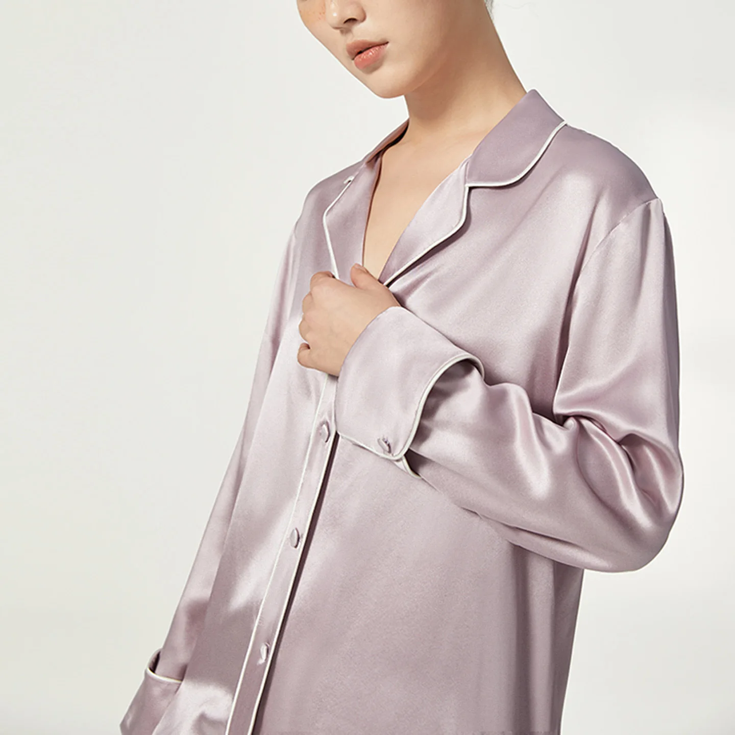 Winsleter-19MM 100%Real Silk Elegant Pajama Set, Long Sleeve Solid, Women Simplicity Breathable Homewear, 2026 Autumn S67144CC