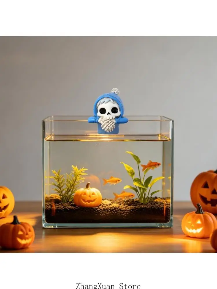 Halloween Hooded Skeleton Planter Hanger Figurine for Potted Plant Displays 3XUF