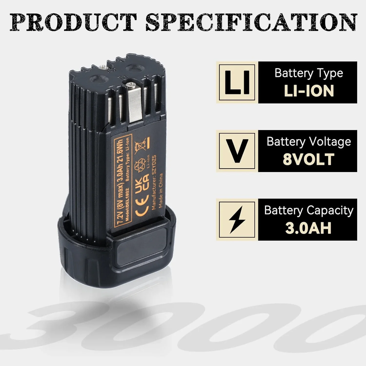 1/2/4 szt. 3.0Ah 8-Volt DCB080 Zamiennik akumulatora 8V DEWALT, kompatybilny z pinami DCF680N1 DW4390 DCF680N2 DCF680G2, akumulator litowo-jonowy