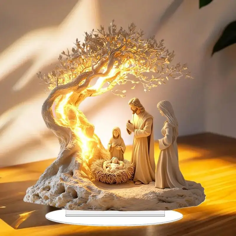 الاكريليك عيد الميلاد مشهد المهد شقة 2D زخرفة مكتب ديكور يسوع الولادة