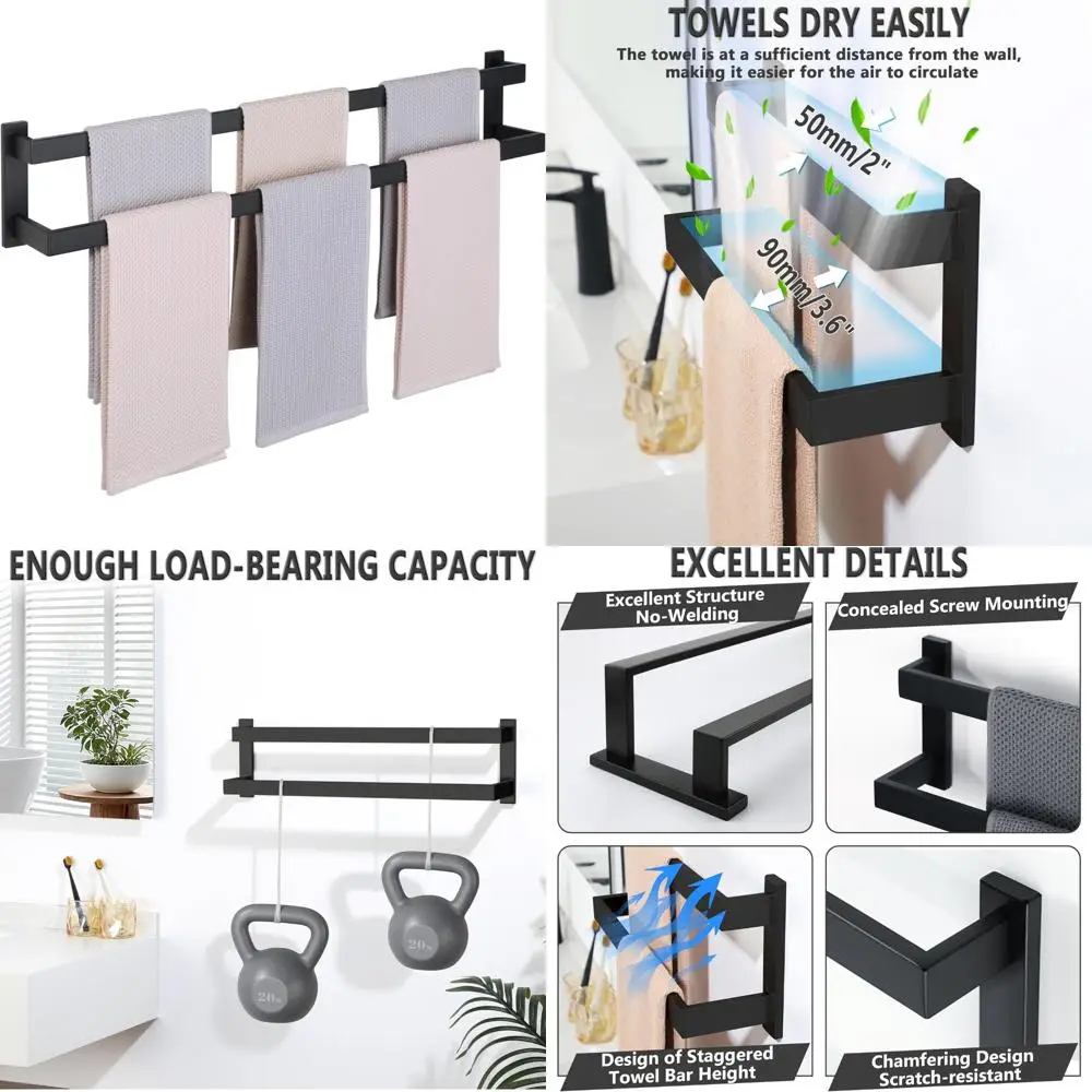 

Double Towel Bars 32 Inch Wall Mount Black Bathroom Towel Racks, Premium SUS304 Stainless Steel, Lavatory Towel Holders for Mode
