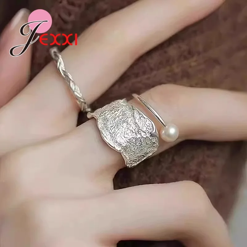 925 Sterling Silver Strange Rings for Women New Fashion Large Pearl Shell Finger Ring Set Jewelry Summer Personality Gifts