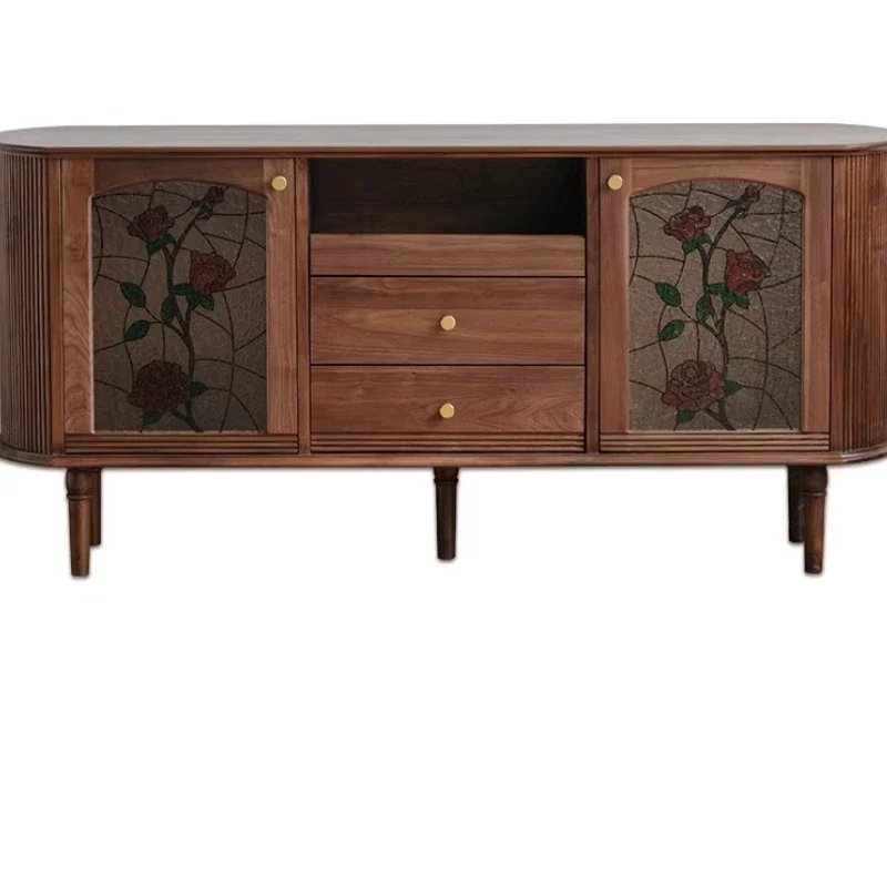 Entrance cabinet, black walnut solid wood restaurant, side cabinet, side cabinet, retro entrance chest cabinet