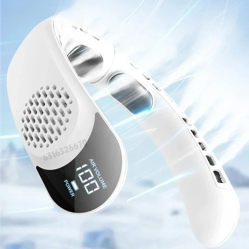 Portable Neck Fan 3-speed 4000mAh USB Charging Fast Cooling Multifunctional Digital Display Air Conditioner Outdoor Neck Fan