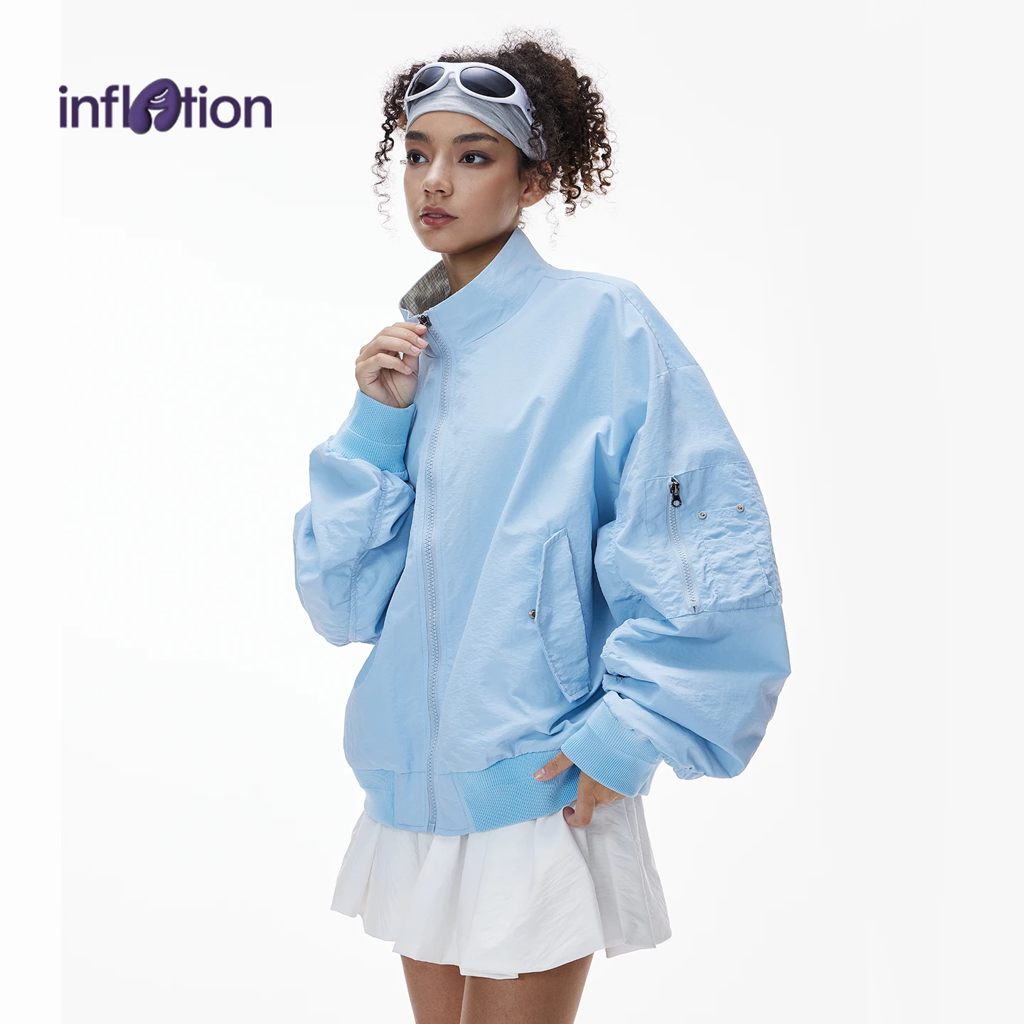 

INFLATION Men Short Bomber Jacket Fall 2025 Plaid Contrast Stand Collar Streetwear Varsity Outerwear