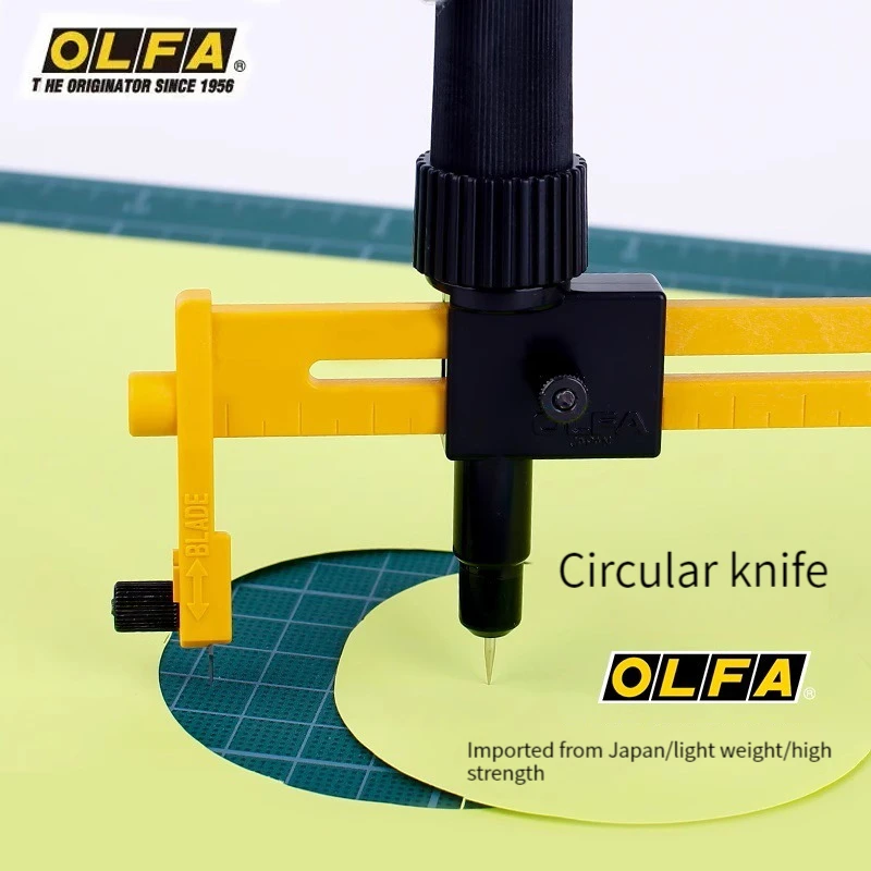 Japan OLFA round stationery cutter CMP-1/DX with 10 pieces of COB-1 thin alloy steel blades, sharp and durable manual compass utility knife, used