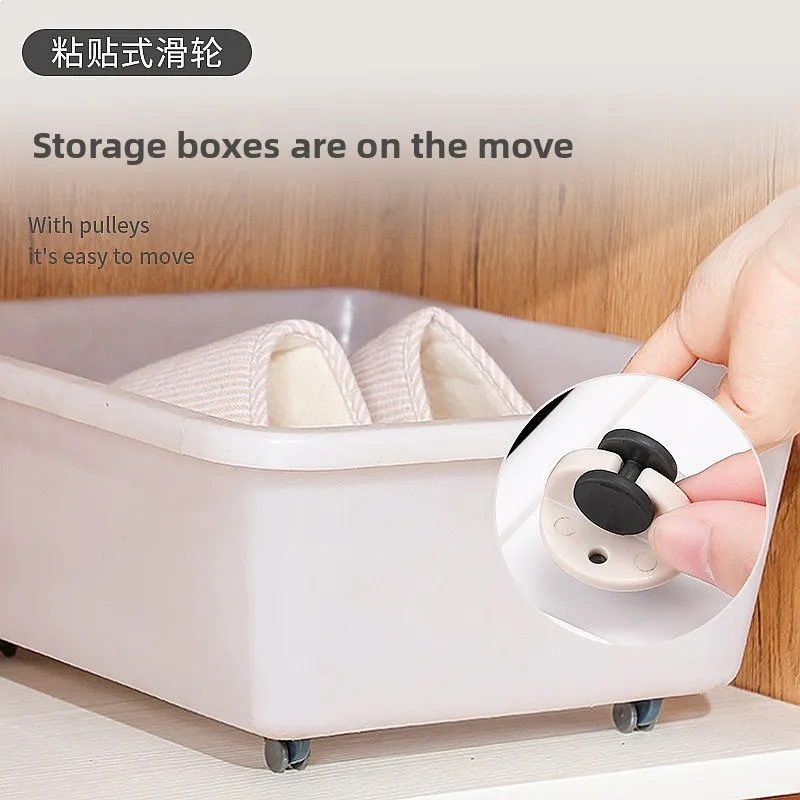 4Pcs Magic Storage Boxes with Wheels, Pull Out Organizer Bins with Sticky Casters