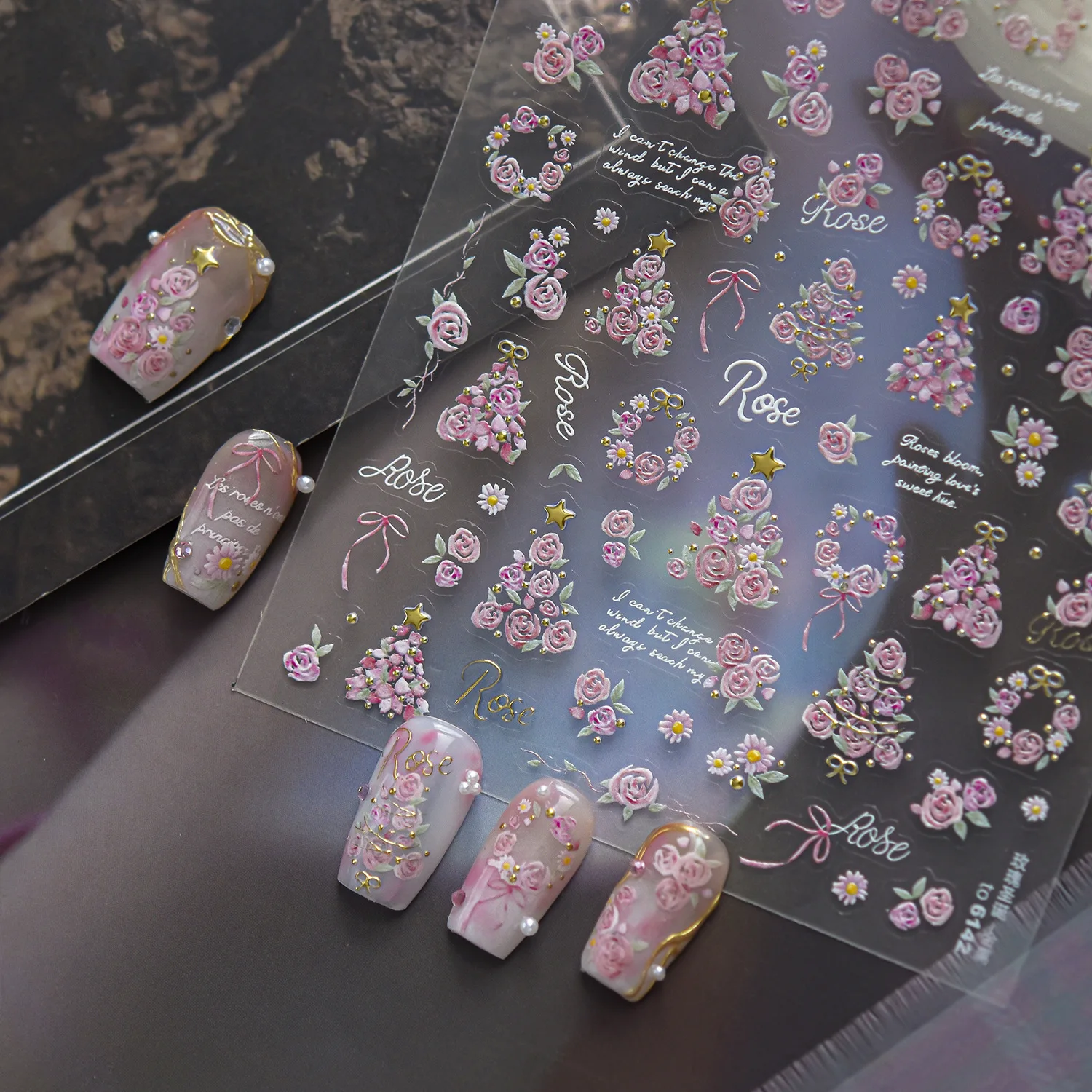 Nail Art Xmas Design - Rose Christmas Nail Stickers Metal Daisy