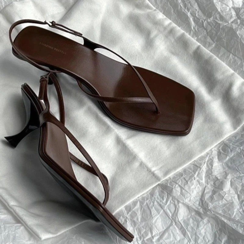 2025 nuevos Zapatos de tacón alto con Clip dedos para mujer, Zapatos de tacón fino a la moda para fiesta, sandalias con punta cuadrada para mujer, Zapatos de verano