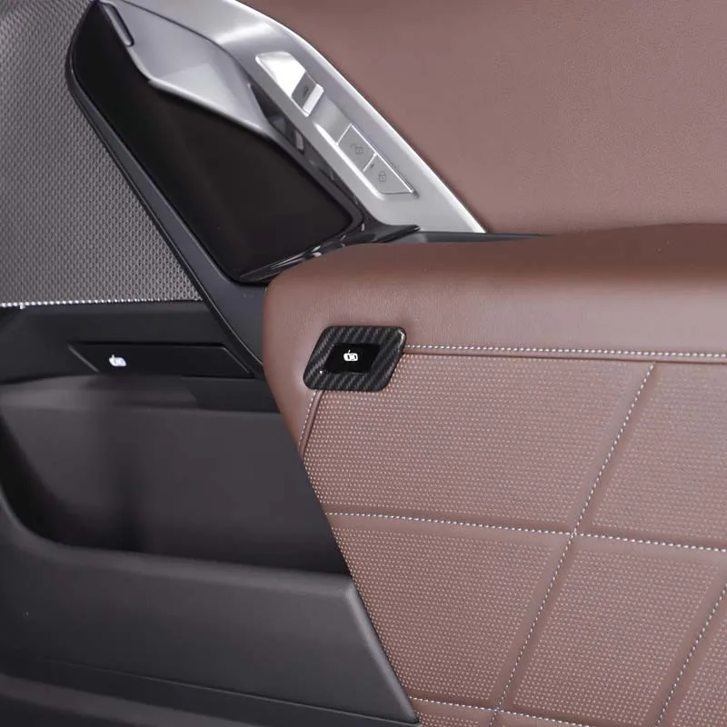 For BMW 7 Series G70 2023-2025 ABS Carbon Fiber Car Rear Door Switch Button Decorative Frame Stickers Car Interior Accessories