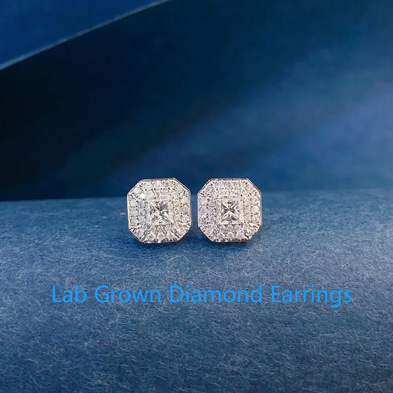

Princess Cut 0.5CT Main Stone Lab Grown Diamond CVD HPHT DEF VS-VVS Platinum 950 Prongs Setting Diamond Earrings For Women