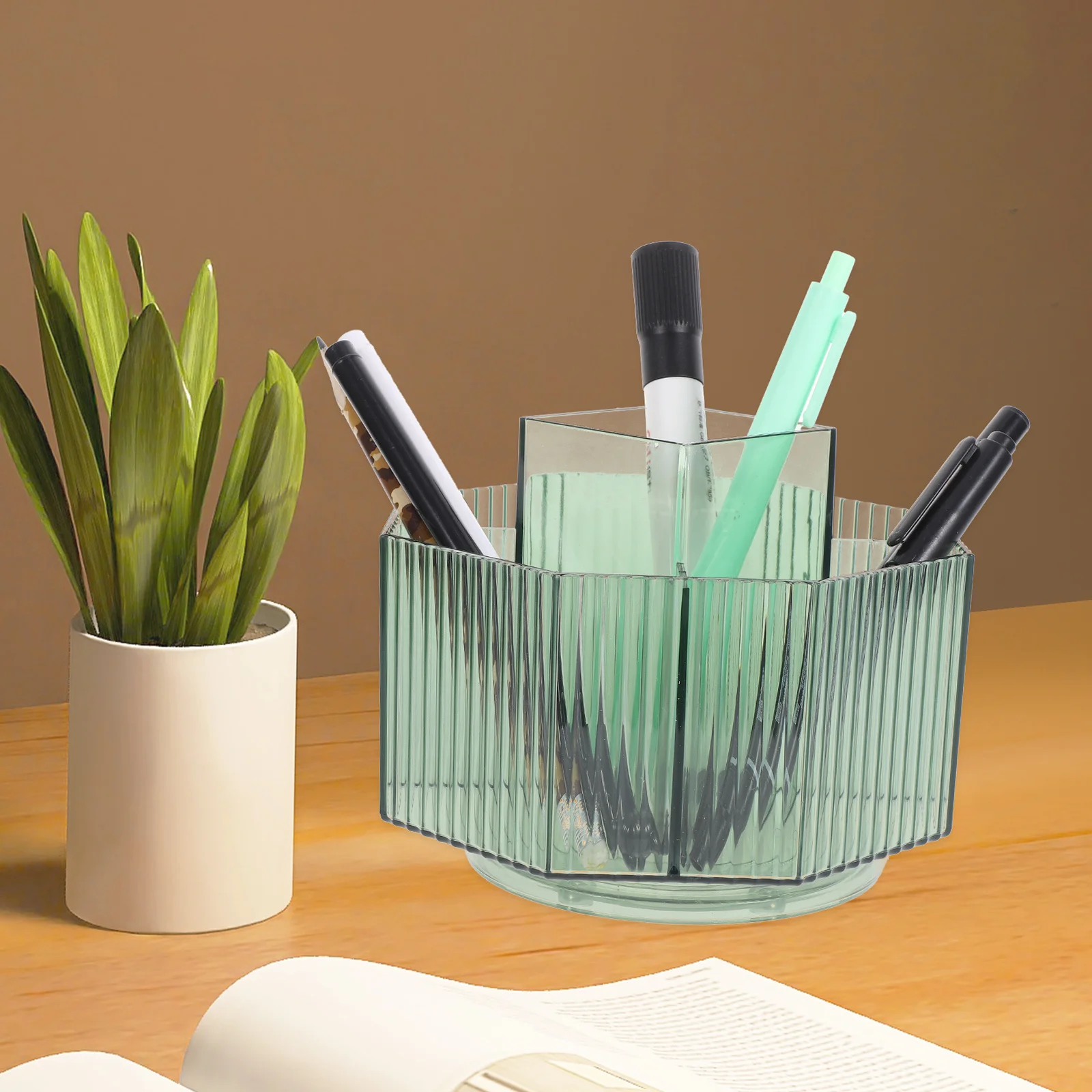 

Rotating Makeup Brush Storage Box Desktop Brush Organizer Holder Large Capacity Compartment Organizer for Makeup Vanity