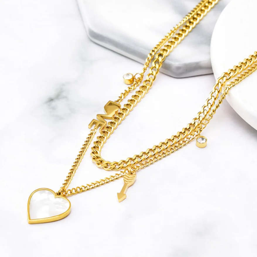 316L Stainless Steel New Fashion Fine Jewelry 2 Layer Zircon Love Cupid's Arrow Charm Chain Choker Necklaces Pendant For Women image 5