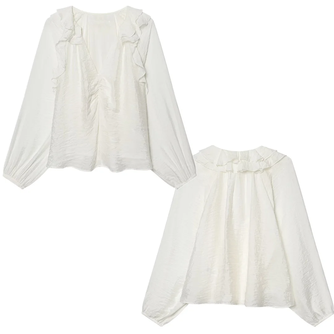 

Maxdutti 2026 French Romantic Cascading Chiffon Shirts White Color Ruffles Elegant Shirts & Blouses Women's Clothes Shirts Tops