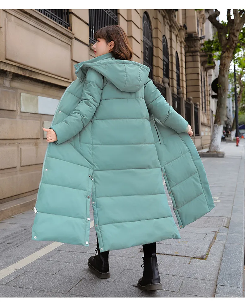 Black Hooded Jacket Coat 2026 Winter Female Thicken Medium Length Down cotton Loose Coats Women's Windproof Long Parka Overcoat