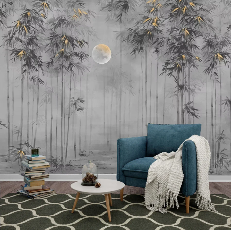 Customized wallpaper, ink wash, landscape, bamboo mural, living room, bedroom, sofa, TV background, bamboo forest wallpaper
