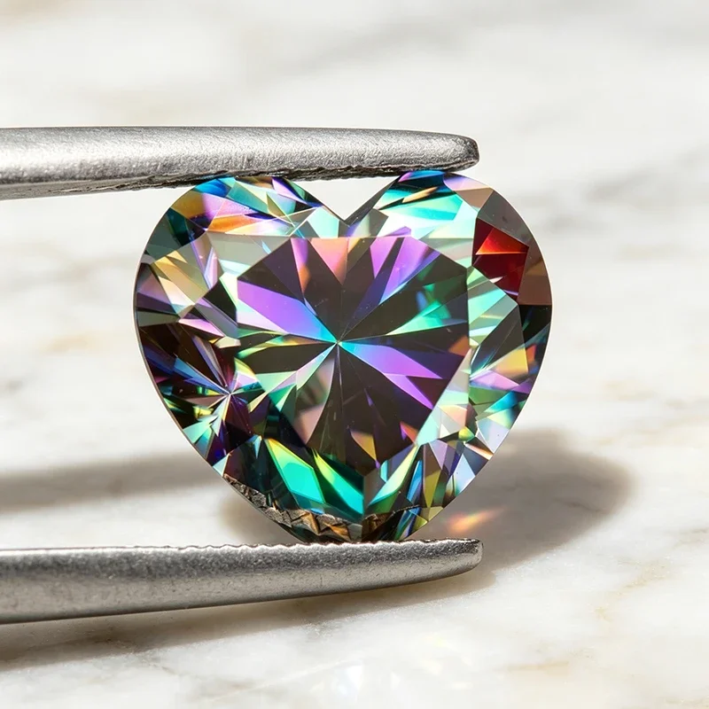 Moissanit-Stein Herzschliff Regenbogen-Grüne Charms Edelstein für DIY-Schmuckherstellung, Besteht Diamanttester-Test, mit Zertifikat – Detail 5