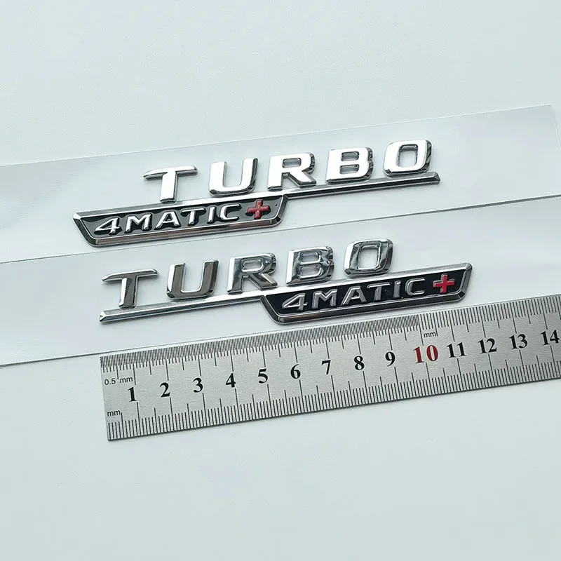 New 12cm Flat Font Biturbo_4matic Turbo-4matic+ ABS Car Emblem for A35 A45 E43 CLA45 GLA35 Fender Side Nameplate Logo Sticker
