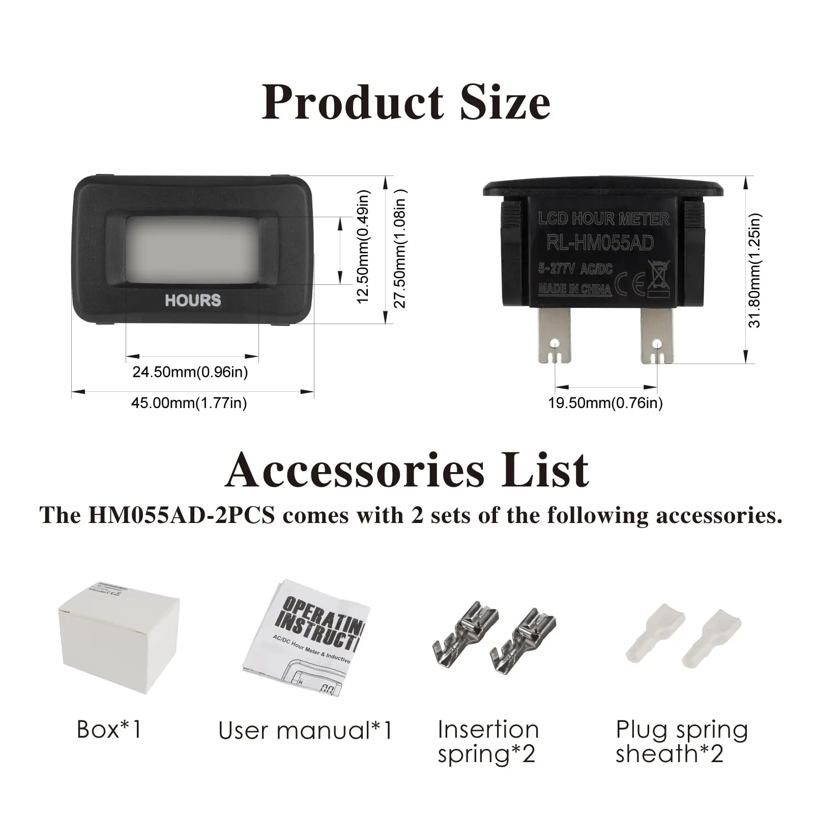 Digitaler Betriebsstundenzähler 5–277 V AC/DC, breite Spannung für Traktor, Generator, Roller, Gabelstapler, Marine, Rasenausrüstung, Industriemaschinen