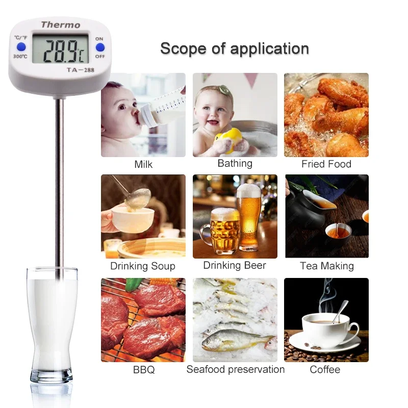 TA288 LCD Digital Food Thermometer BBQ Probe Thermometer Oven Milk Water Oil Kitchen Cooking Temperature Tester Meter Monitor