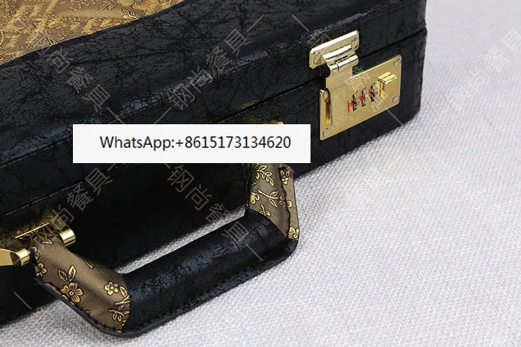 Talheres ocidentais de aço inoxidável, facas, garfos e colheres banhadas a ouro, conjunto de três peças