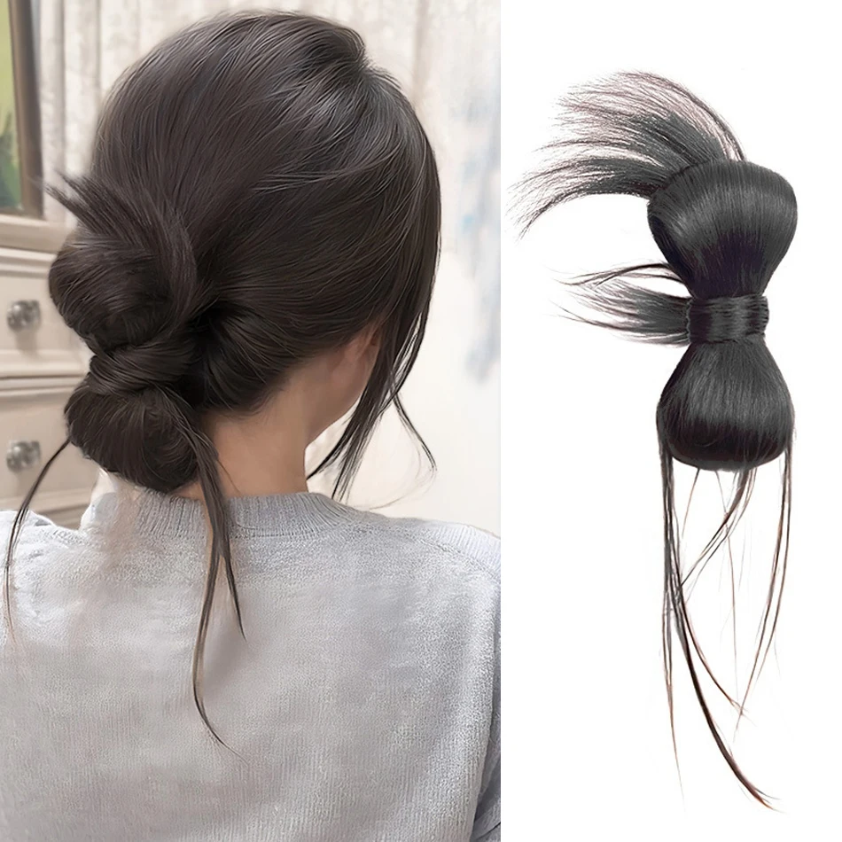 Synthetic Clamp Type Bowknot Hair Bun With Duckbill Clip Elegant And Natural Shuttlecock Head Ponytail Hair Extensions For Women