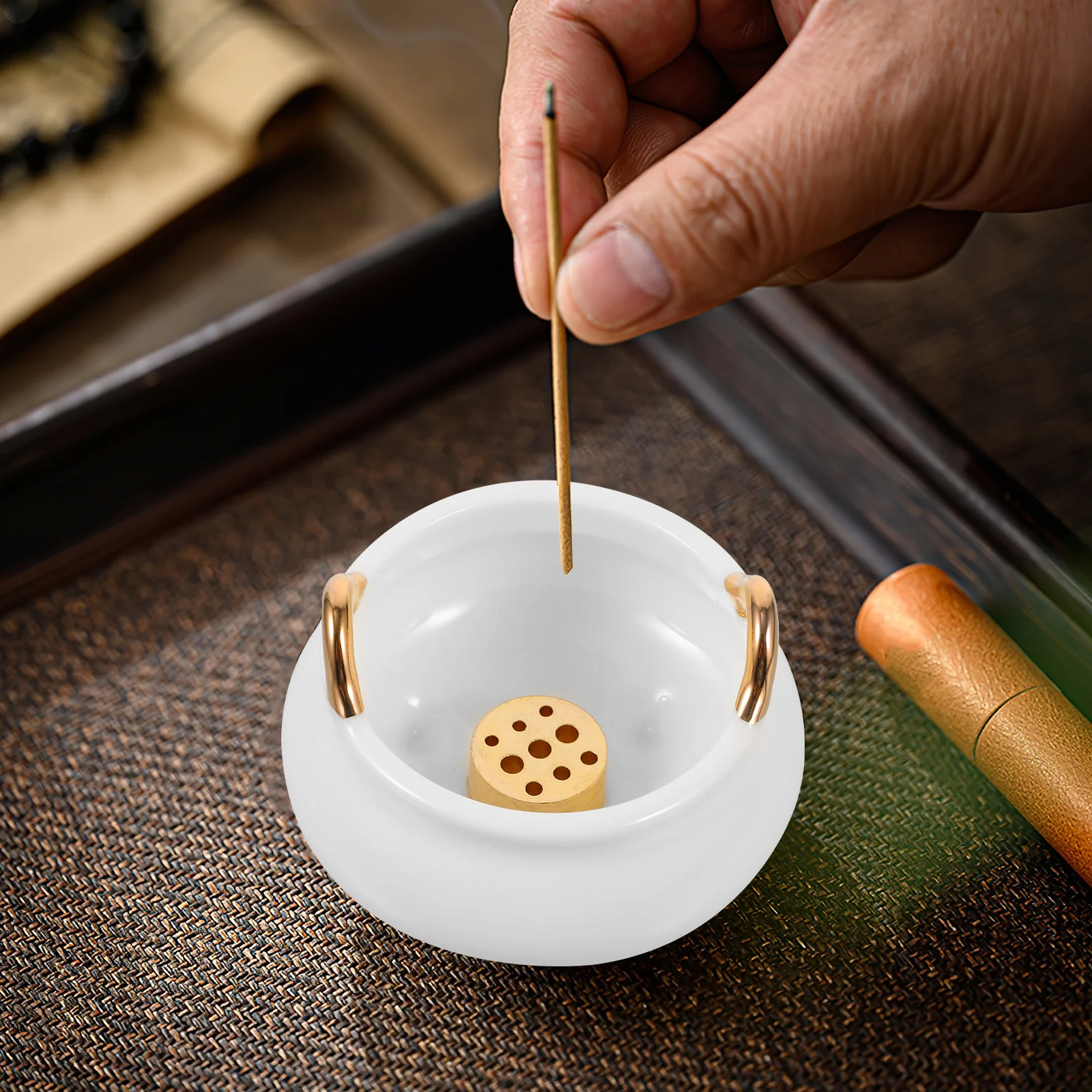 

Double Ear Ceramic Incense Burner Indoor Stick Holder Aromatherapy Censer Desktop Ornament Home Decoration Incense Stick Burner