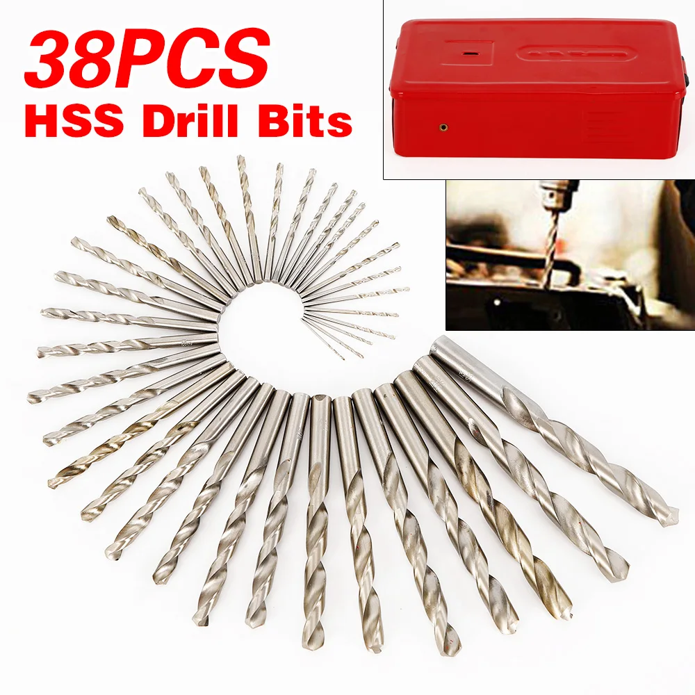 38Pcs Twist HSS High Speed Cobalt Steel Kit 1mm-13mm Metric Drill Bit Tool Set with Box
