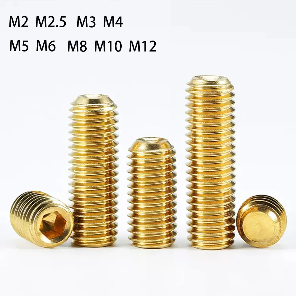 Brass Hexagon Socket Headless Allen Grub Screws Multi Pack 3 To 50 Pcs M2-M12 Precision Machinery Replacement Hardware