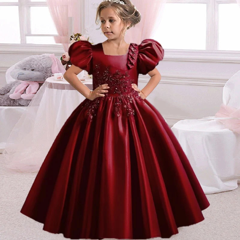 Princesa meninas comunhão aniversário festa dança desempenho lantejoula vestido preto meninas casamento dama de honra festa manga longa vestido