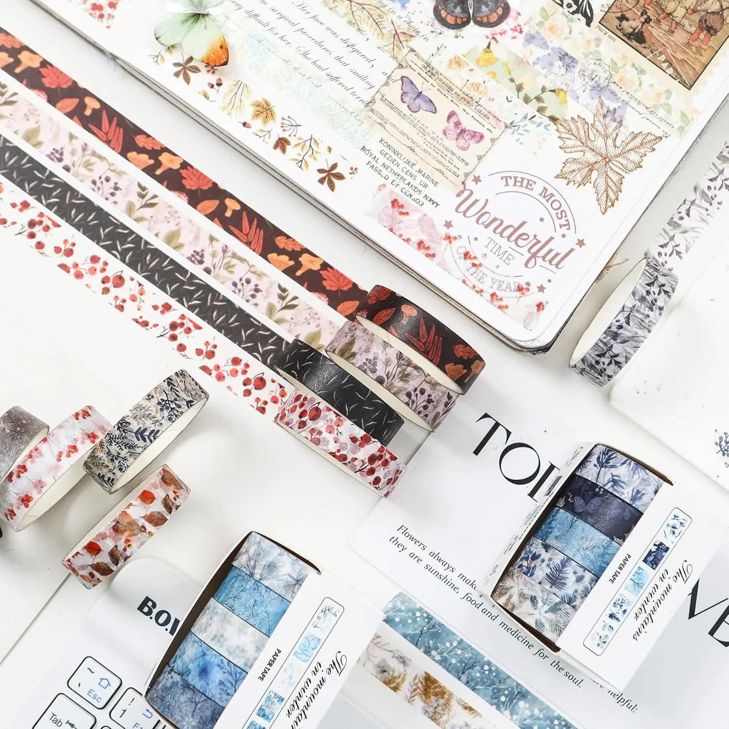 

5rolls/set Winter Wild Scenery Washi Tape Four Seasons Flowers Leaves Snow Stickers for Journal Scrapbook Decorative F7910