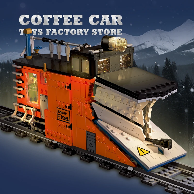 รถไฟเมืองเทคนิค MOC บล็อกตัวต่อ LED โมเดล 3 มิติ รถจักรตักหิมะ บล็อก STEM ของเล่นรถยนต์ ของขวัญคริสต์มาสสำหรับเพื่อน ใหม่