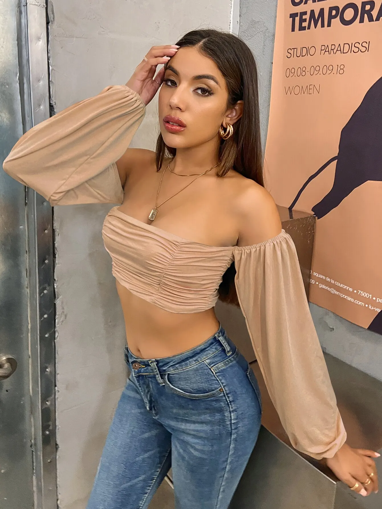 Long Sleeve Sexy Off the Shoulder Backless Tank Top Women Hollow Out Slim Short Shirt 2023 Soild Color New Design