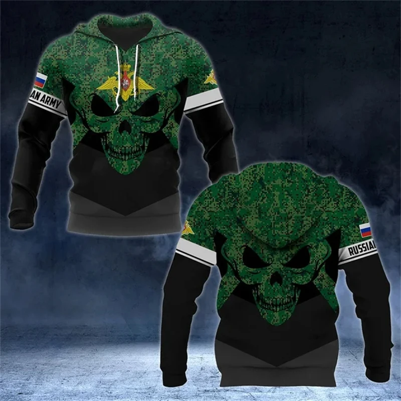 Camuflagem russa masculina com capuz 3D estampado, emblema nacional, Camo Graphic Sweatshirts, pulôveres esportivos casuais, fato de treino