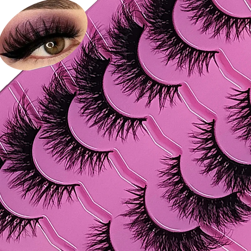 7 Paar 8D flauschige falsche Wimpern – natürliche Optikverlängerung, lässt sich leicht ein natürliches und auffälliges Aussehen anzeigen