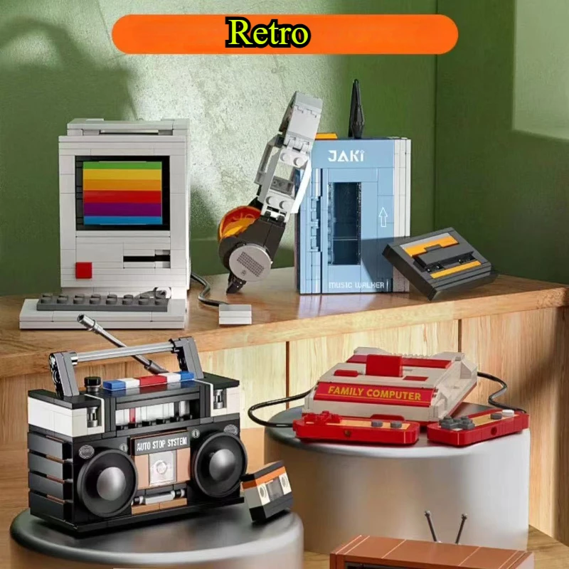 DIY Retro Electrical Appliances Furniture TV Computer Tape Walkman Game Consoles Radio Building Blocks Model Bricks Sets Toys