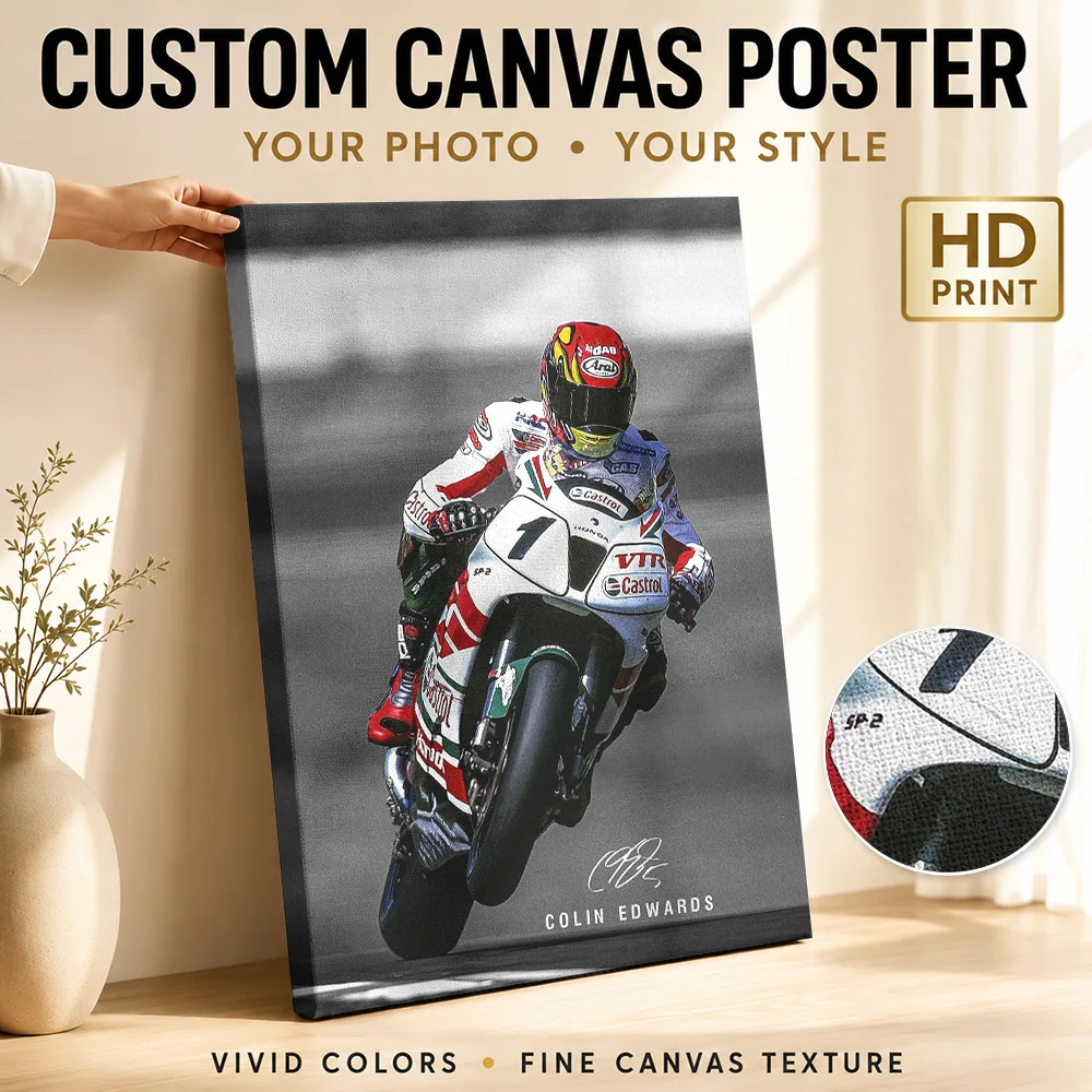 Colin Edwards Motorcycle Framed Canvas Poster Bold Athletic Design Wall Decor With Personalized Photo For Garage Ideal Fan Gift