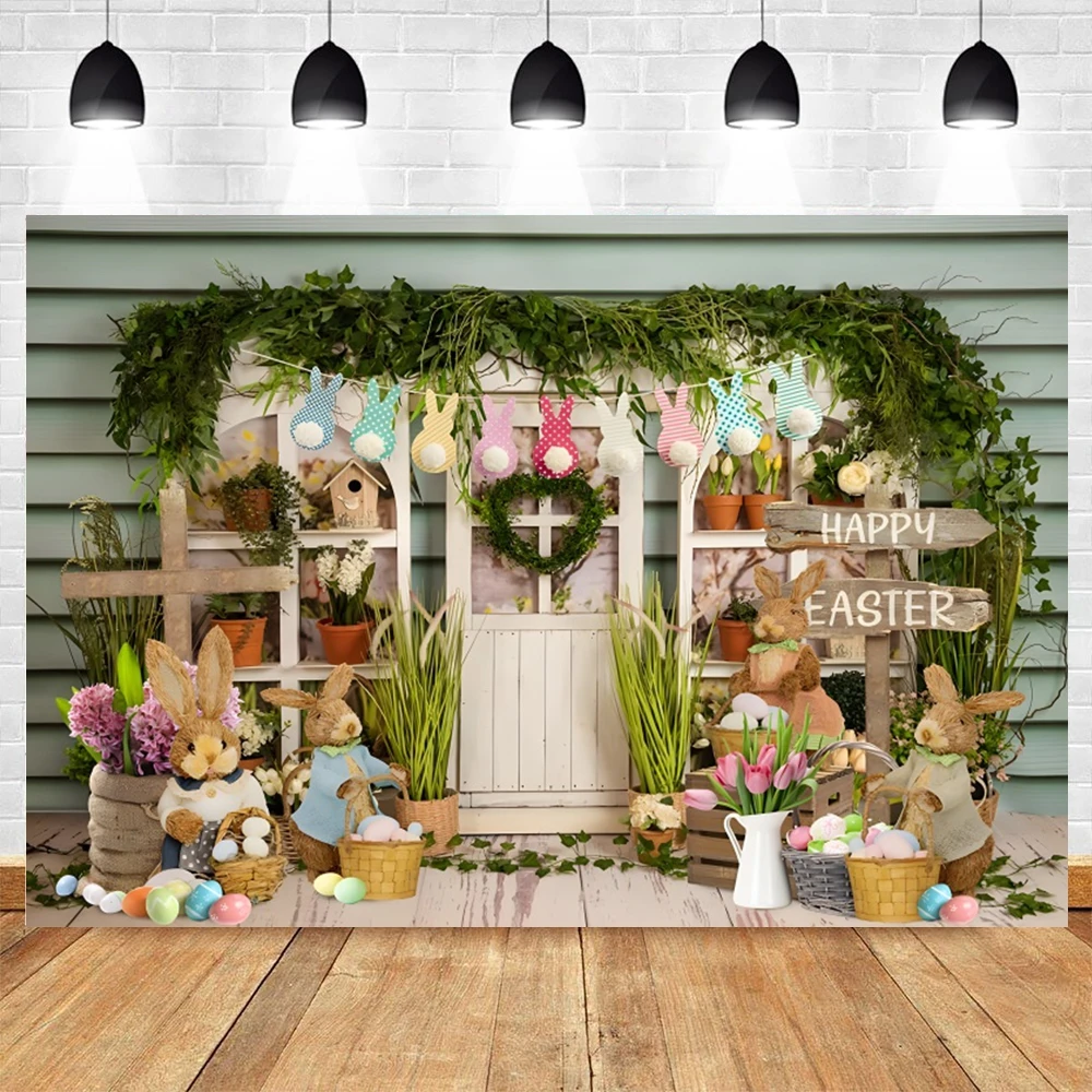 Easter-赤ちゃんの背景,木製のドア,床,ウサギ,草,花,新生児の誕生日パーティー,写真の背景,スタジオアクセサリー,春