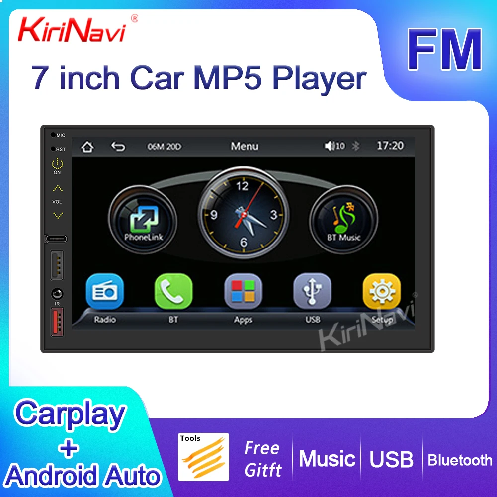 

Kirinavi 7 Inch Auto Audio FM USB Multimedia Carplay Android Auto Car Radio 1Din MP5 Player Bluetooth 5.1 Music HD Video Stereo